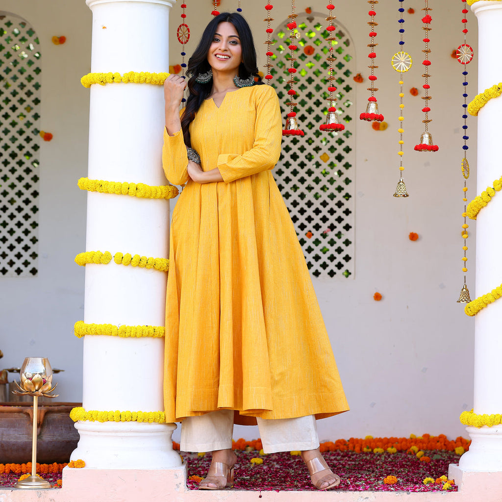 Sehra Yellow Gher Kurta