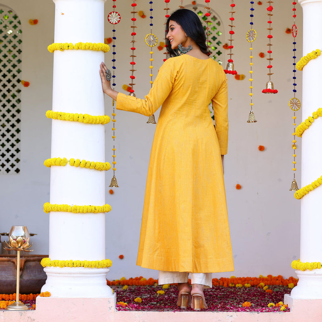 Sehra Yellow Gher Kurta