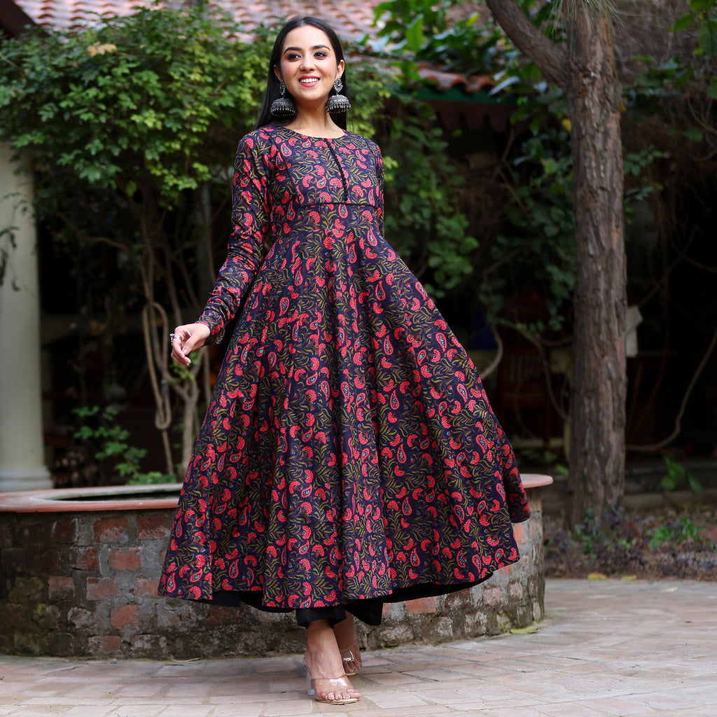 Veda paisley Gher Cotton Kurta
