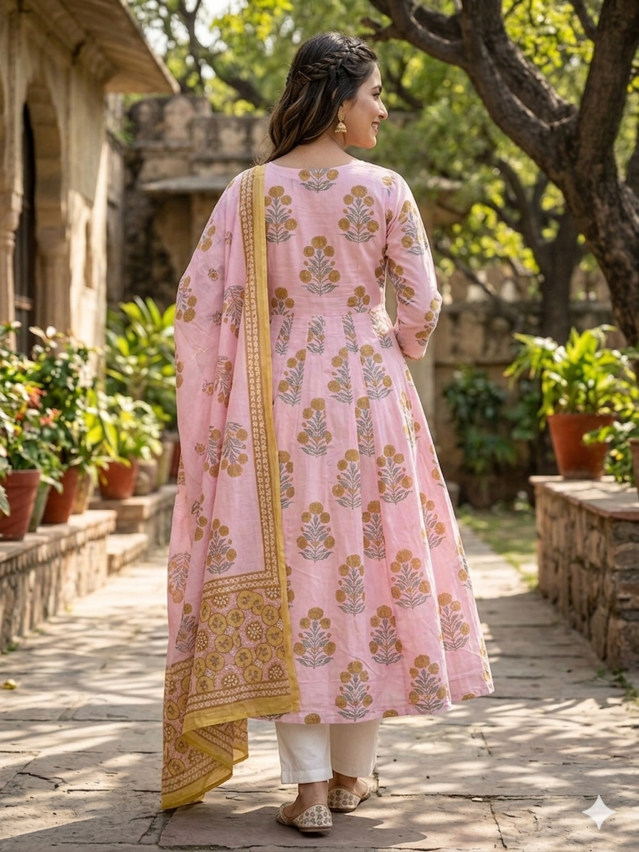 Aarohi Cotton Kalidar Dupatta Set .