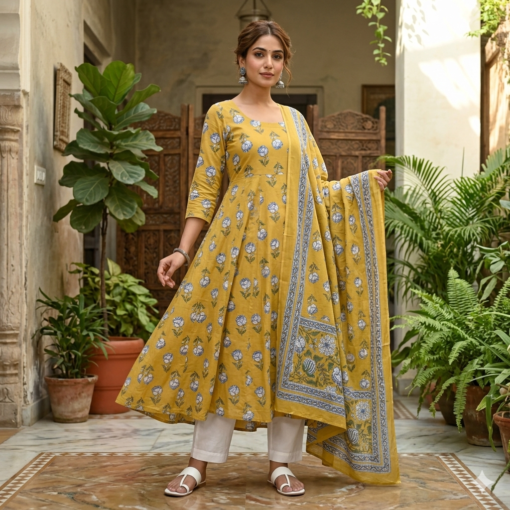 Sargam Cotton Kalidar Dupatta Set