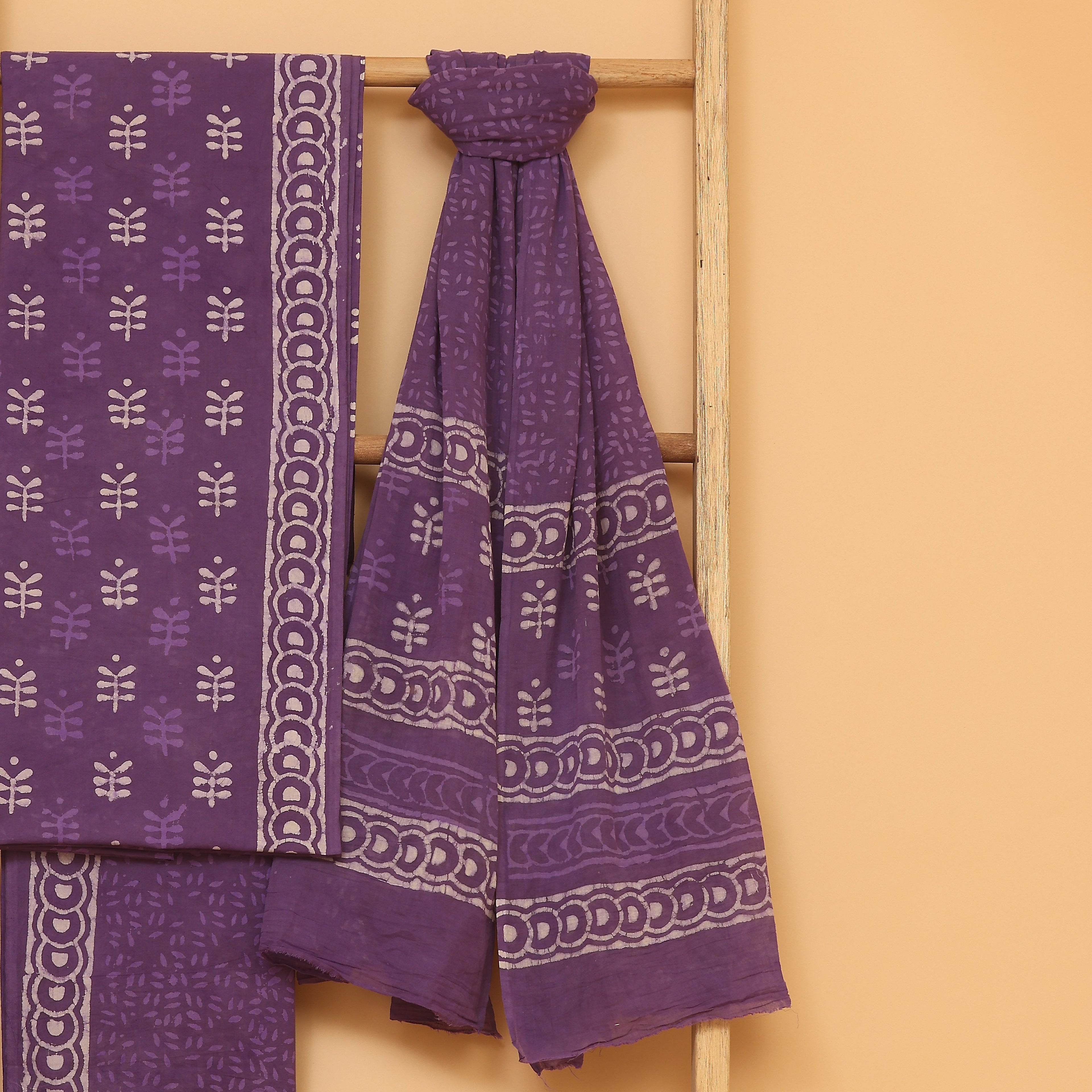 Purple Floral Handwoven Cotton  unstitched Suit set