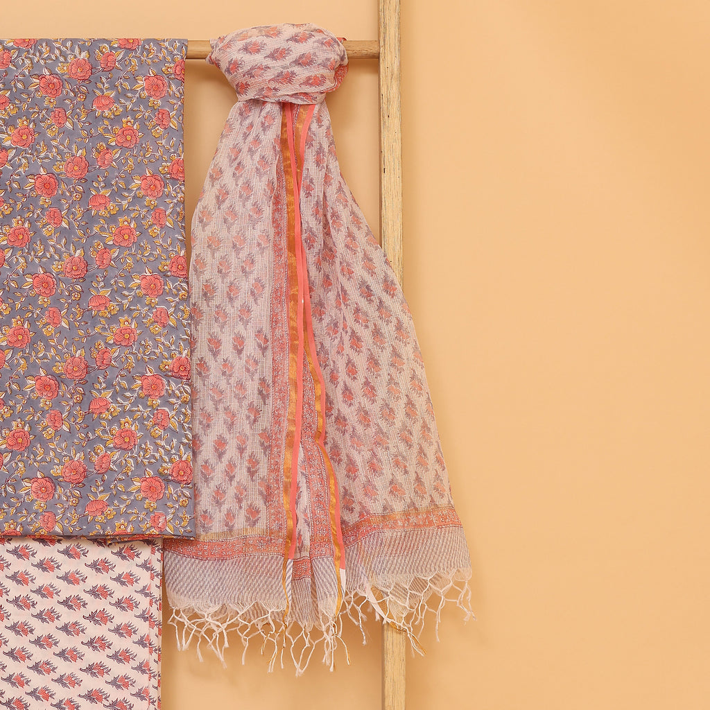 Bagru kalamkari hand block printed cotton  unstitched Suit set