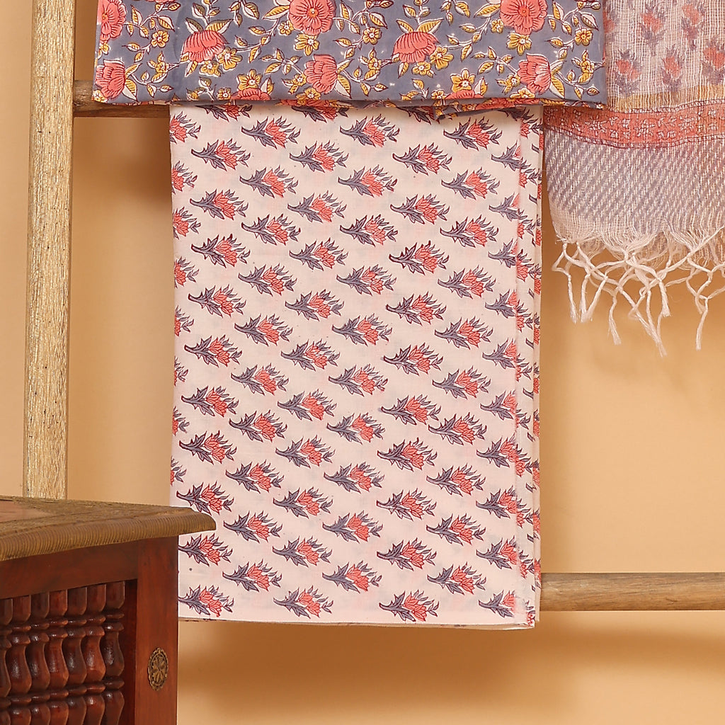Bagru kalamkari hand block printed cotton  unstitched Suit set