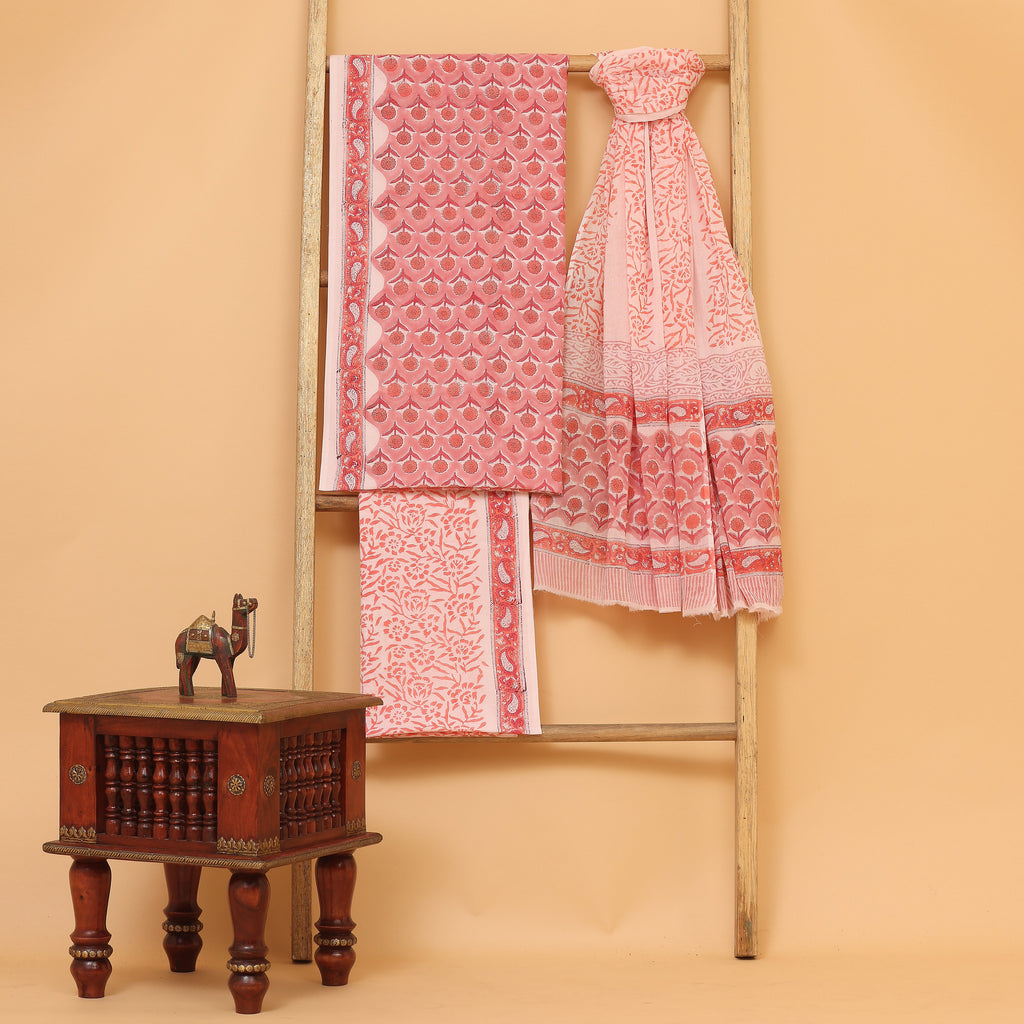 Aaqib kalamkari hand block printed cotton  unstitched Suit set
