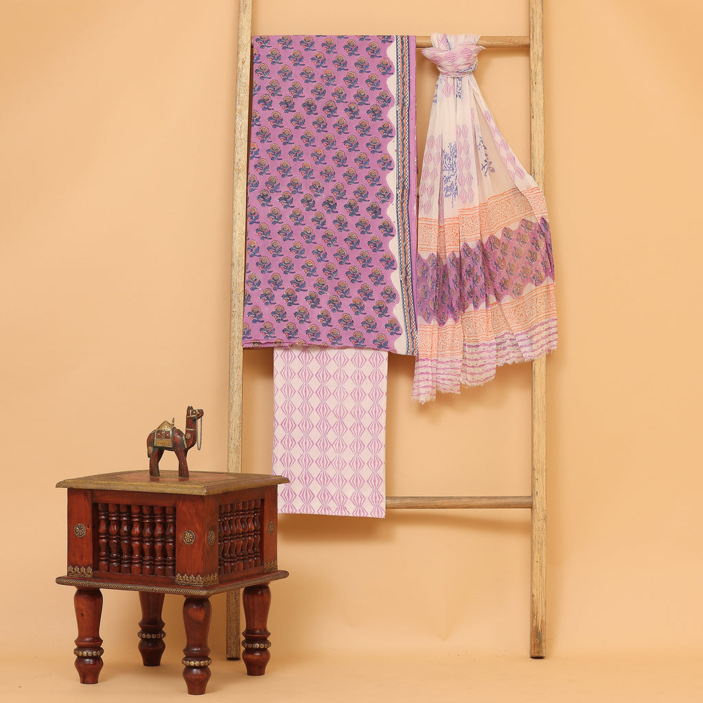 Nayab hand block printed cotton  unstitched Suit set