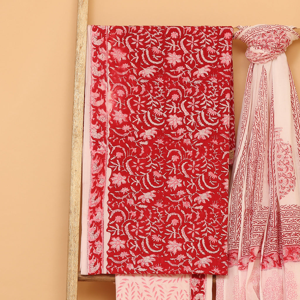 Gerua hand block printed cotton  unstitched Suit set