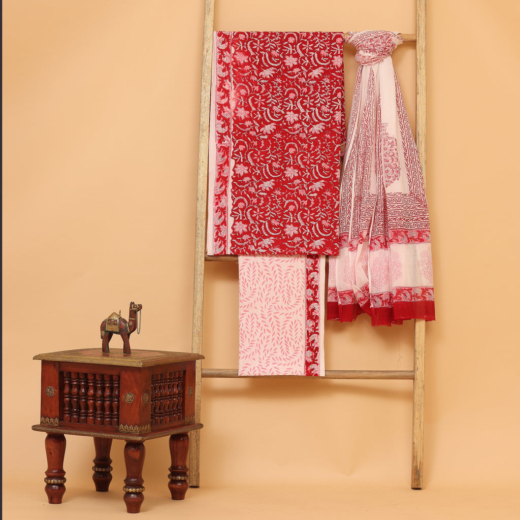 Gerua hand block printed cotton  unstitched Suit set
