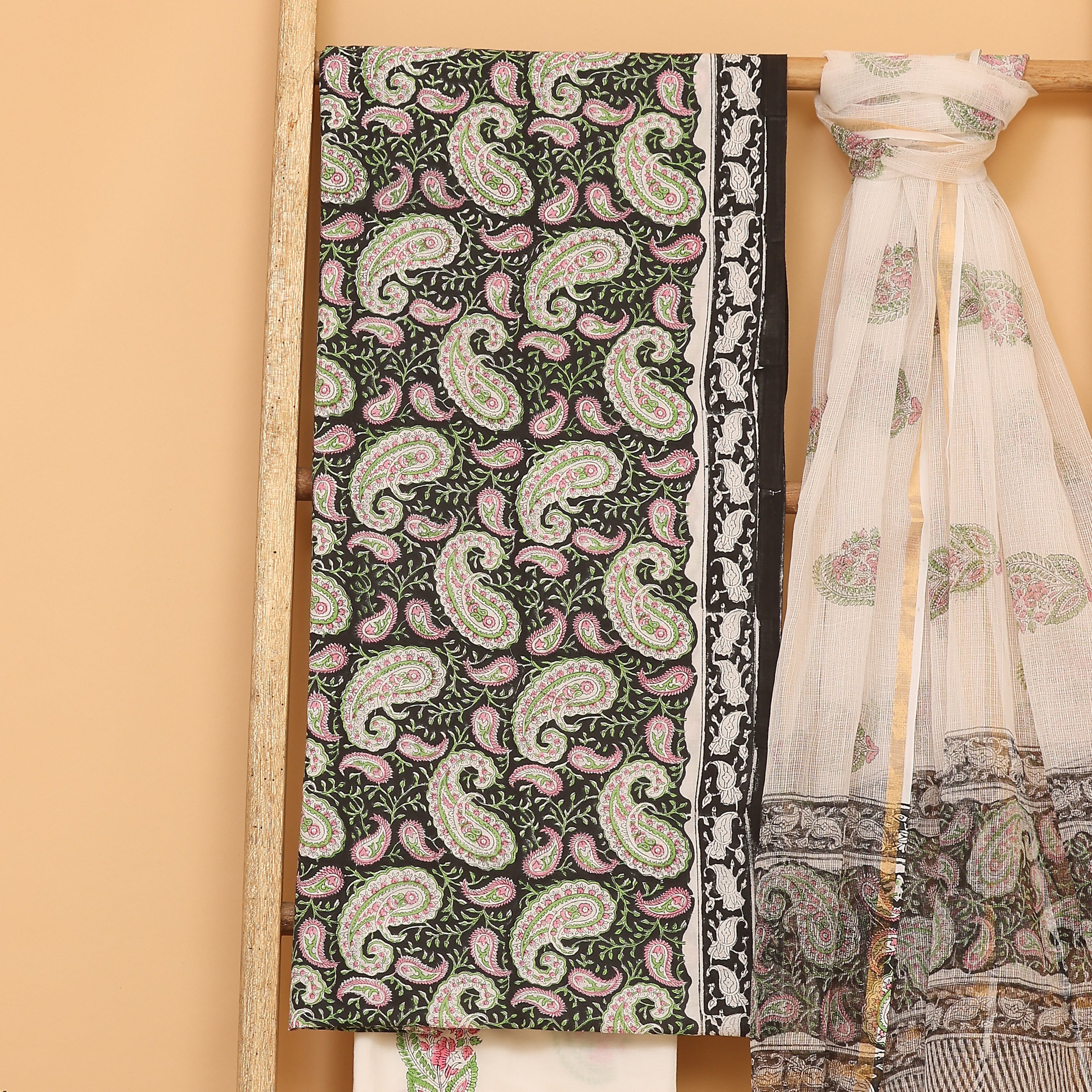 Mughal Hand block  printed cotton  unstitched Suit set