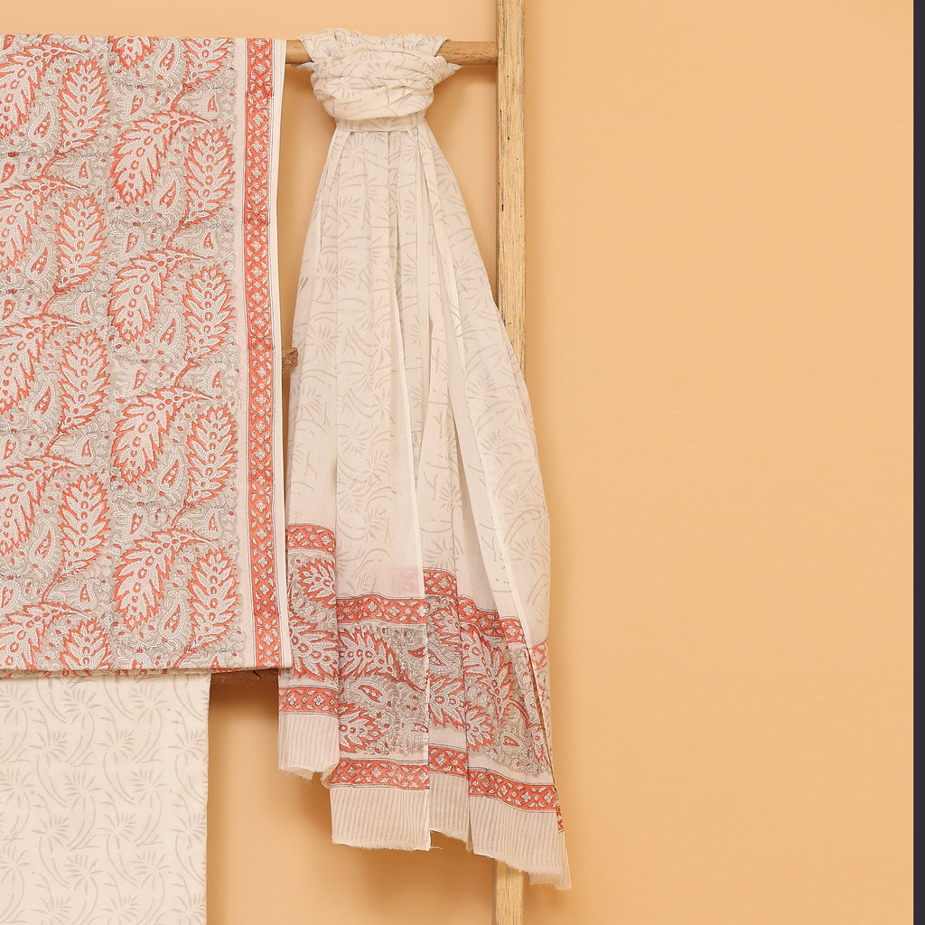 Adrika leaf  hand block printed cotton  unstitched Suit set
