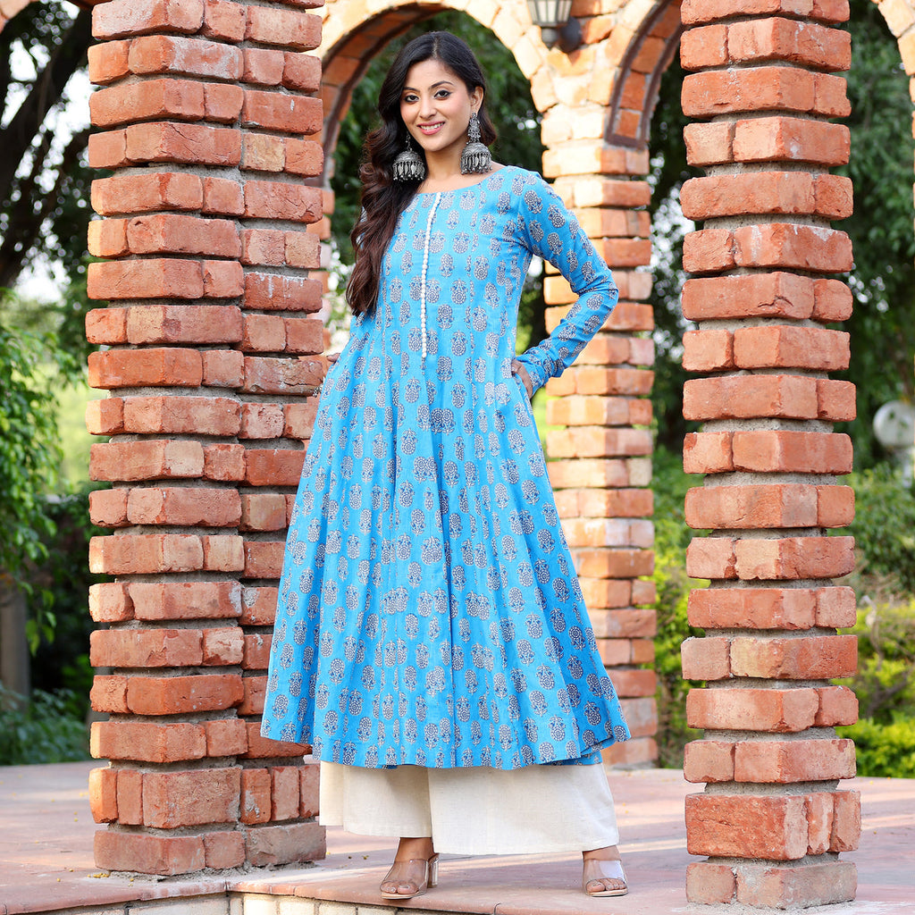 Gajgamni Gher Cotton Printed Kurta