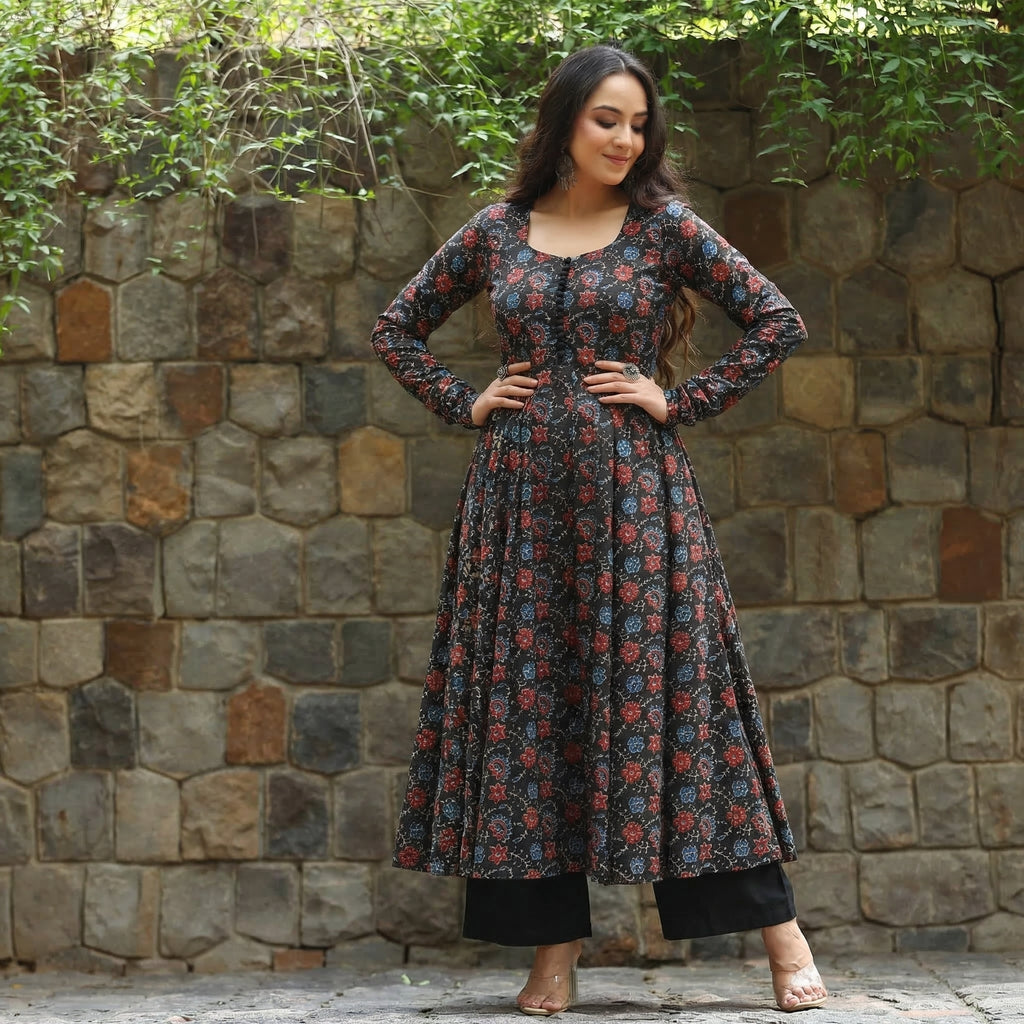 Paheli Black Cotton Kurta