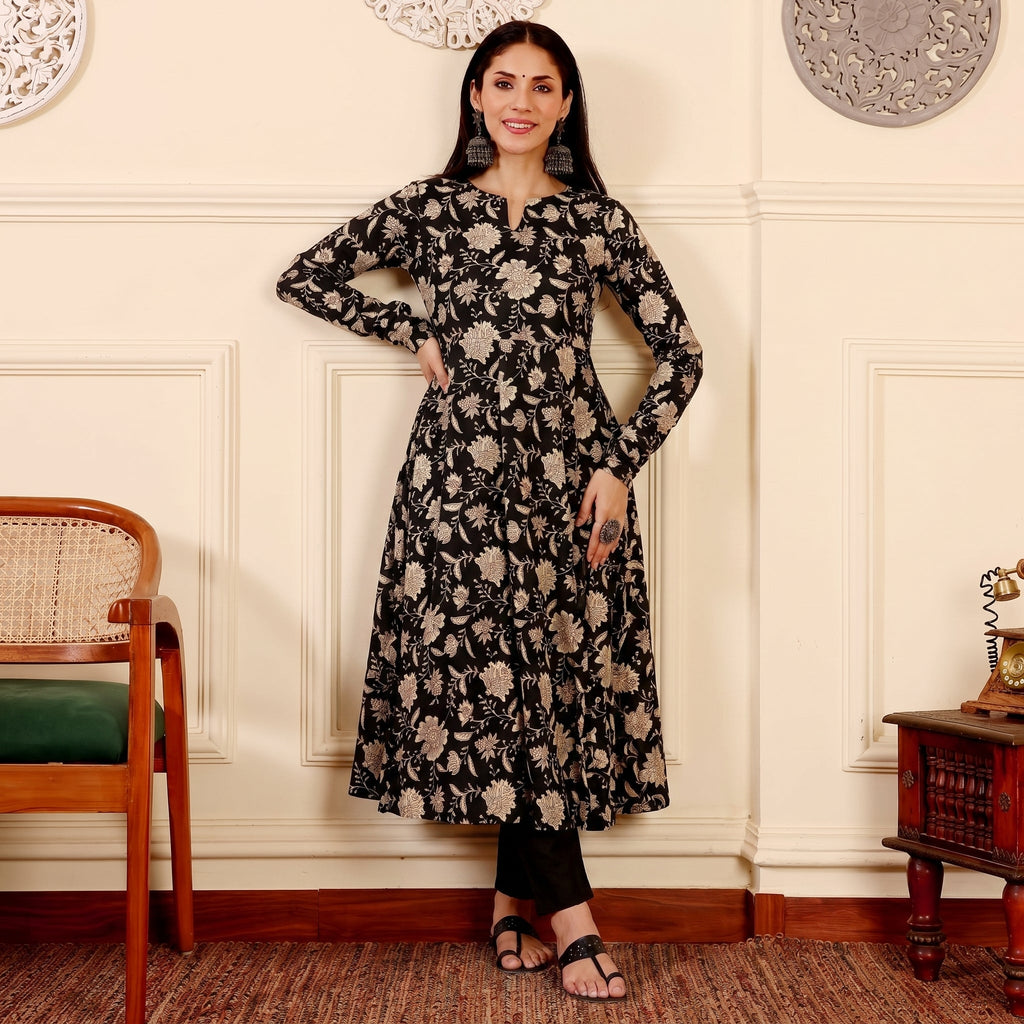 Rashika Black Cotton Kurta