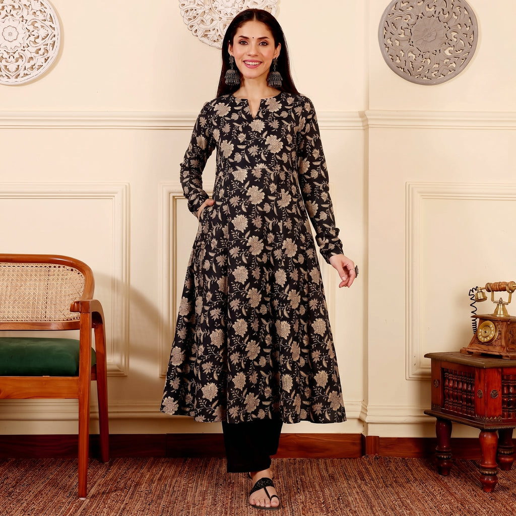 Rashika Black Cotton Kurta